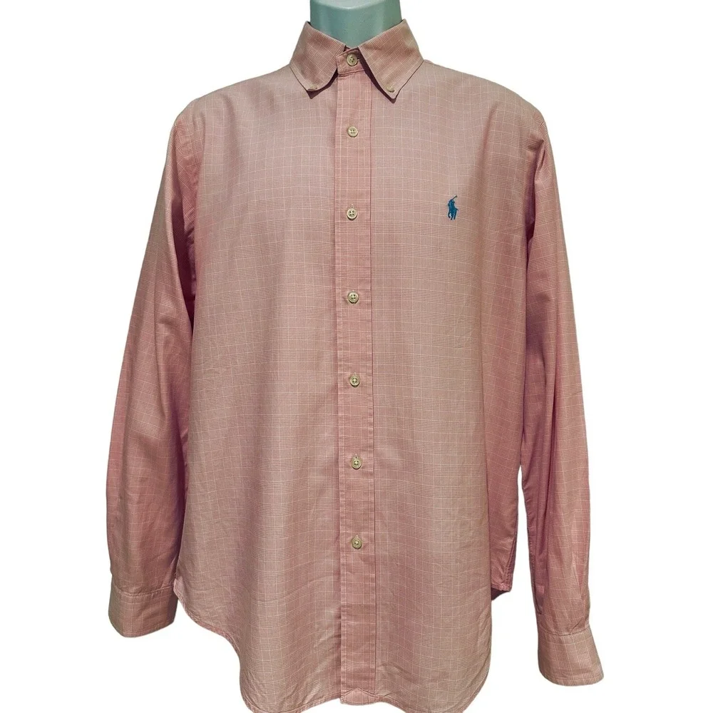 Polo Ralph Lauren Mens Shirt Button Down‎ Pink Glen Plaid Preppy Easter Spring L